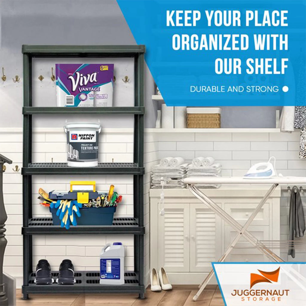 Juggernaut Storage 72 Inch 5 Shelf Plastic Utility Shelving Storage Unit
