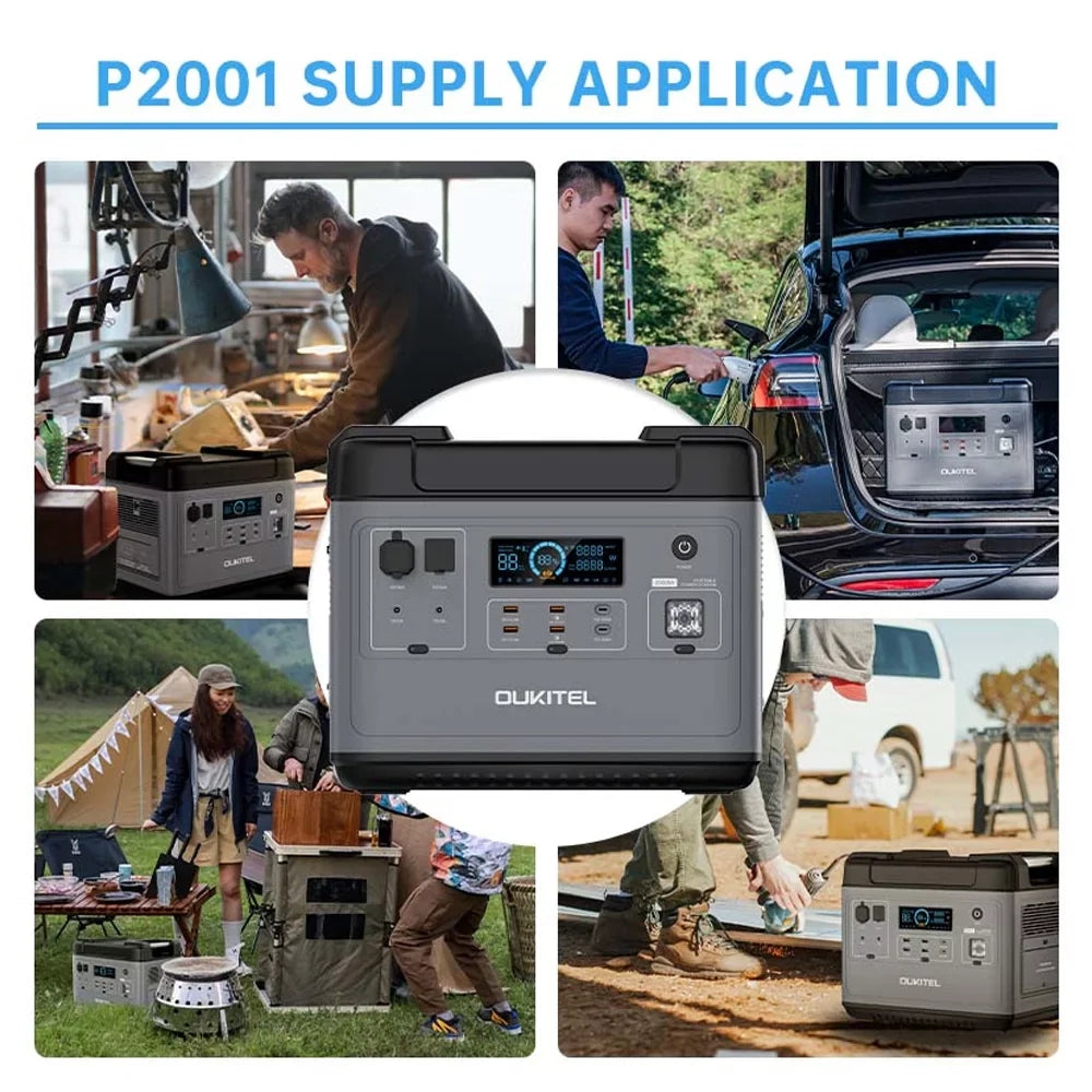 OUKITEL P2001 Portable  Station 2000Wh/51.2V Safe LiFePO4 Solar Generator  2000W Pure Sine  Battery  Station for Home  Camping Emergency Battery Backup Support UPS