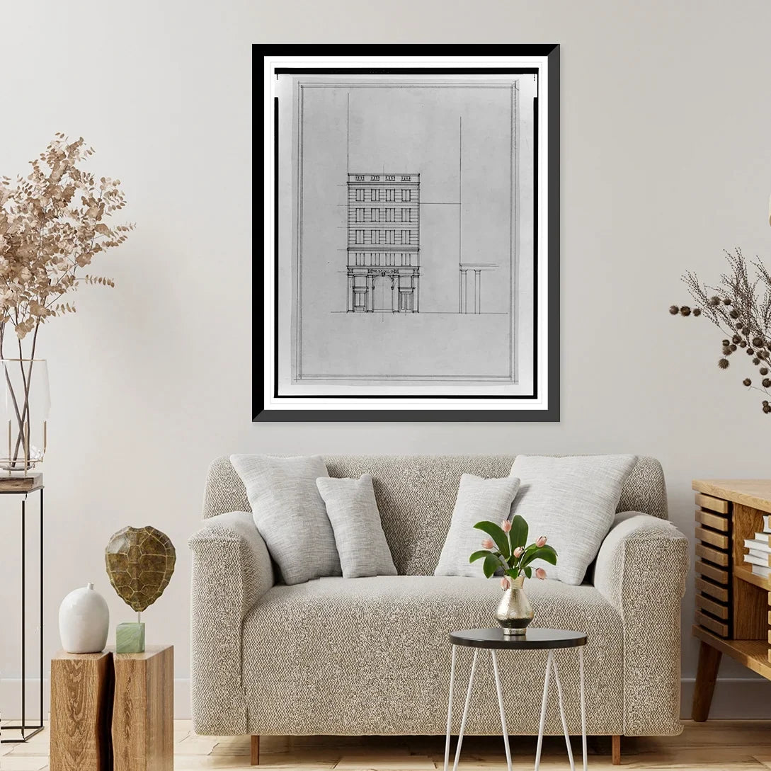 Historic Framed Print, [Two office buildings for B.F. Saul, 15th Street, N.W. (lots 69 and 10, square 218), McPherson Square, Washington, D.C. Front elevation] - 2, 17-7/8" x 21-7/8"