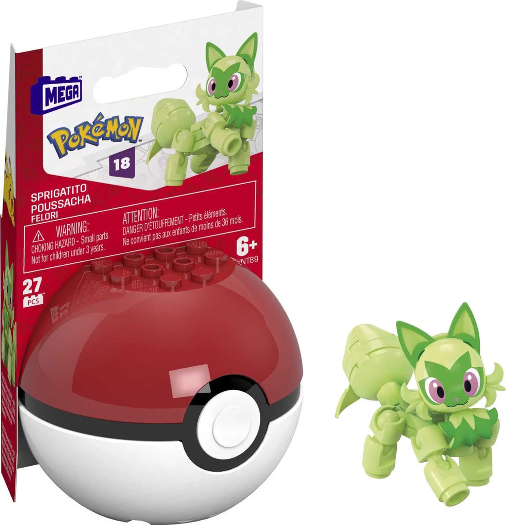MEGA Pokemon Sprigatito Building Toy Kit, Poseable Action Figure with Poke Ball (27 Pieces) for Kids