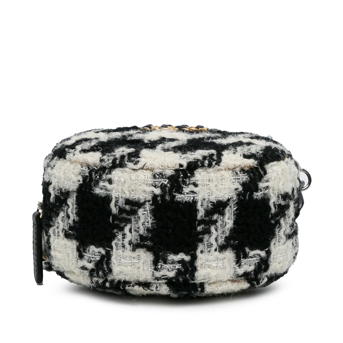 Pre-Owned Authenticated Chanel Round 19 Clutch with Chain and Lambskin Coin Purse Tweed Fabric Black Crossbody Bag Unisex (Good)