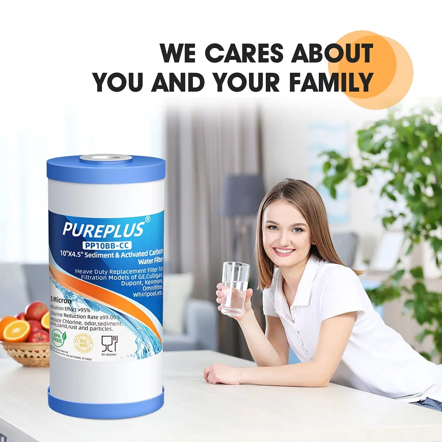 PUREPLUS 5 Micron 10 x 4.5 Whole House Sediment and Carbon Water Filter Cartridge Compatible with GE FXHTC GXWH40L GXWH35F GNWH38S Culligan RFC-BBSA WRC25HD PP10BB-CC Pentek RFC-BB 3Pack