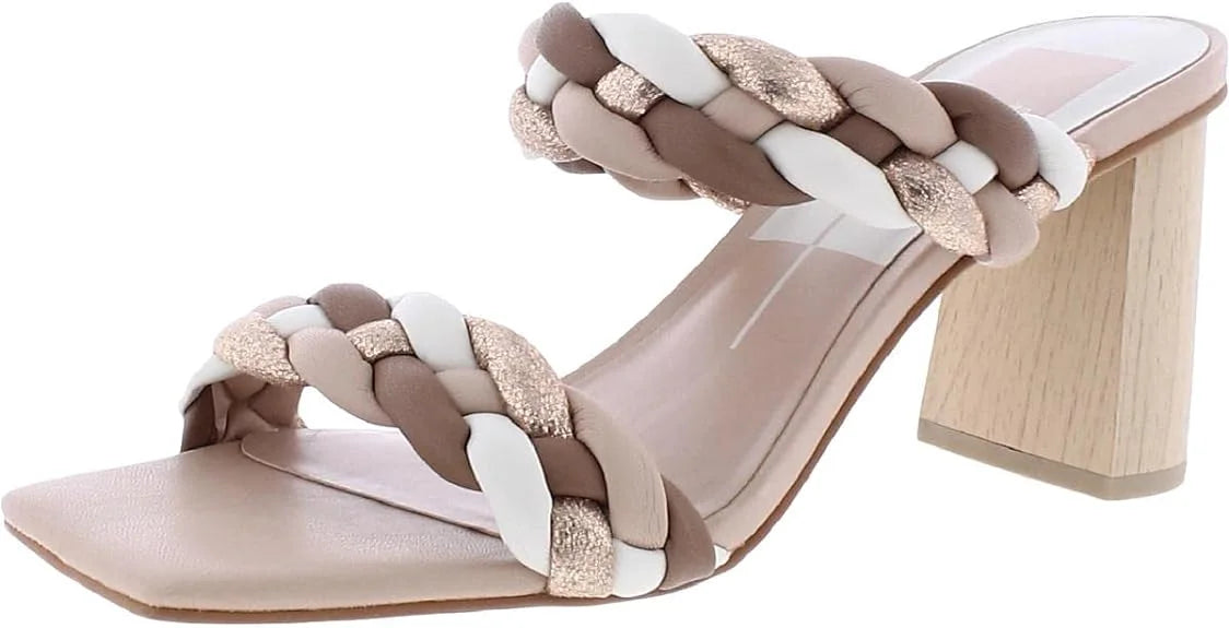 Dolce Vita Paily Natural Multi Stella Braided Straps Slip On Heeled Sandals (Natural Multi Stella, 12)
