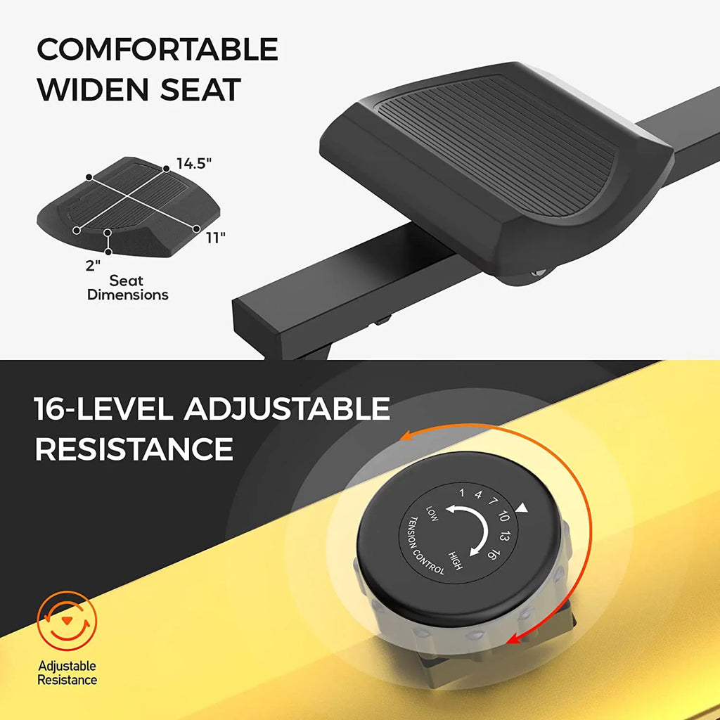 pooboo Folding Rowing Machine - Rowing Machines for Home Use Indoor Magnetic Rower for Full Body with 16 Levels Resistance LCD Monitor Device Holder