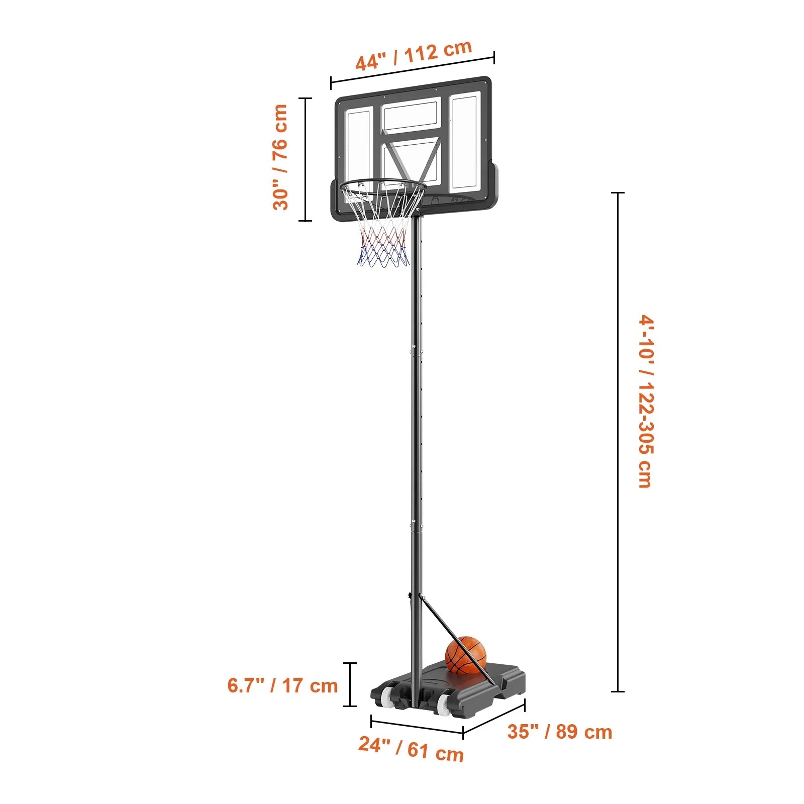 SKYSHALO Portable Basketball Hoop Goal 4-10ft Adjustable Height, Indoor Outdoor Basketball Hoop System w/ 44" Shatterproof Backboard and Stand Wheels for Teenagers Youth Junior