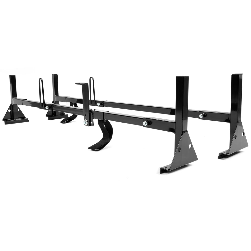 Kojem Universal 2 Bars Roof Rack Mount Full-Size Vans for Chevy Express Ford E-Series GMC Savana 68"-75" Adjustable Steel Rack Carry Ladders