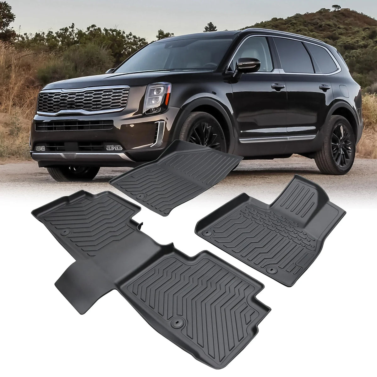 OWSOO Floor Mats,Floor 2020-2023 Bucket Center Car Telluride Bucket Kia Telluride Console Dazzduo Floor Telluride