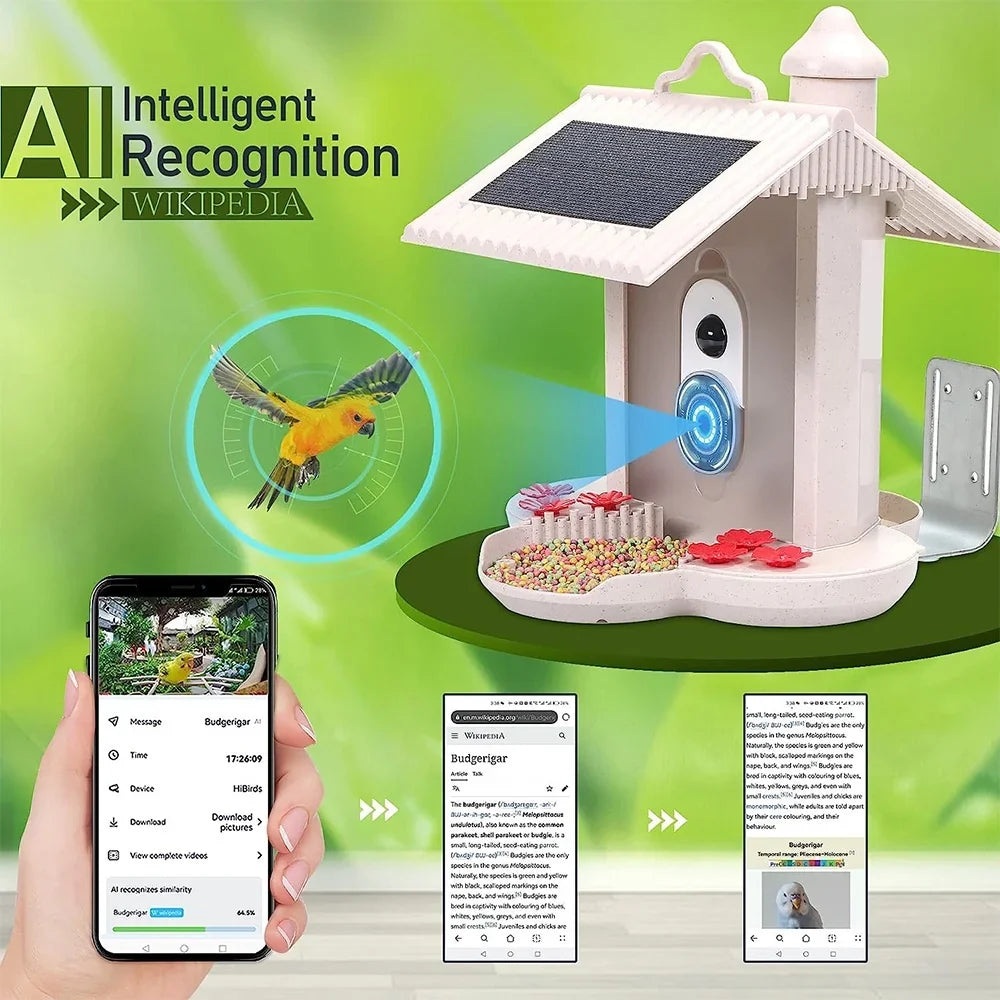 WIFI Smart Bird Feeder Camera 1080P Auto Capture Bird Video and Motion Detection Real-time Notification AI Identify Bird Species IP65 Waterproof 128G TF Cards