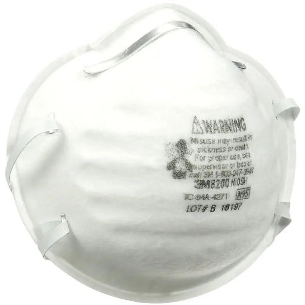 3M N95 Particle Respirator 8200 Mask Disposable, Lightweight, Stretchable, Adjustable Nose Clip - Airborne Particle, Mold, Dust, Granular Pesticide, Allergen Protection - 12 / Carton