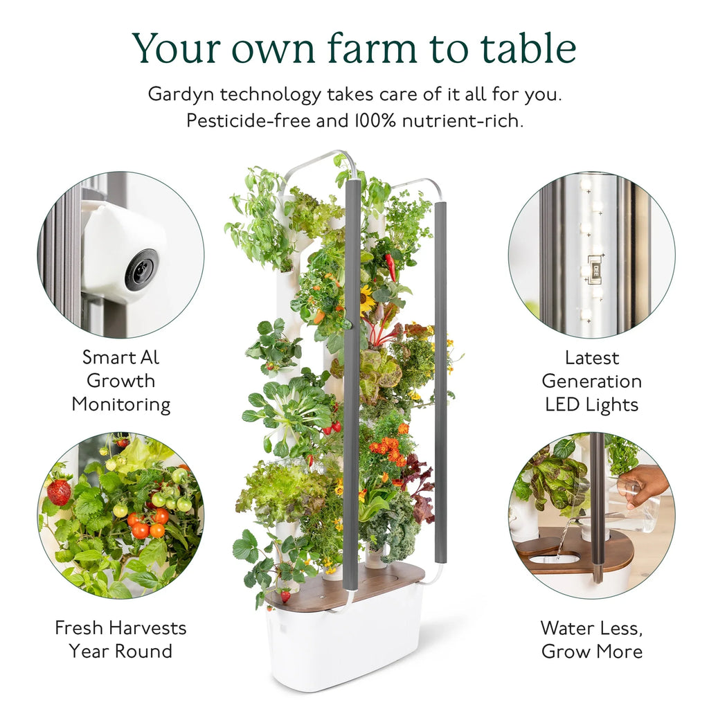 Gardyn 3.0 Hydroponics Growing System & Vertical Garden Planter | Indoor Smart Garden| Includes 30 Non-GMO Indoor Plants, Herbs & Vegetables & LED Grow Lights for Your Home Indoor Gardening System