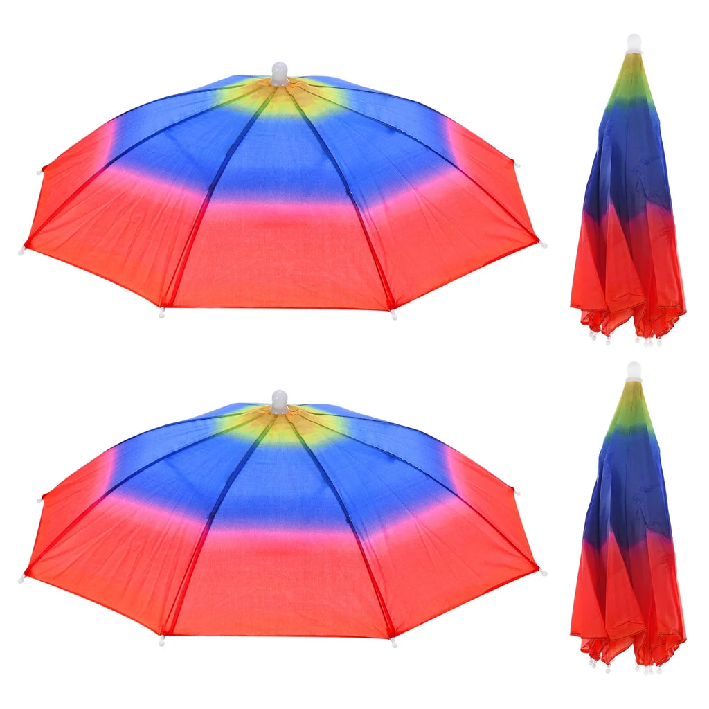 Uxcell 20" Fishing Umbrella Hat Folding Sun Rain Cap Head Umbrella Rainbow Color 4 Pack