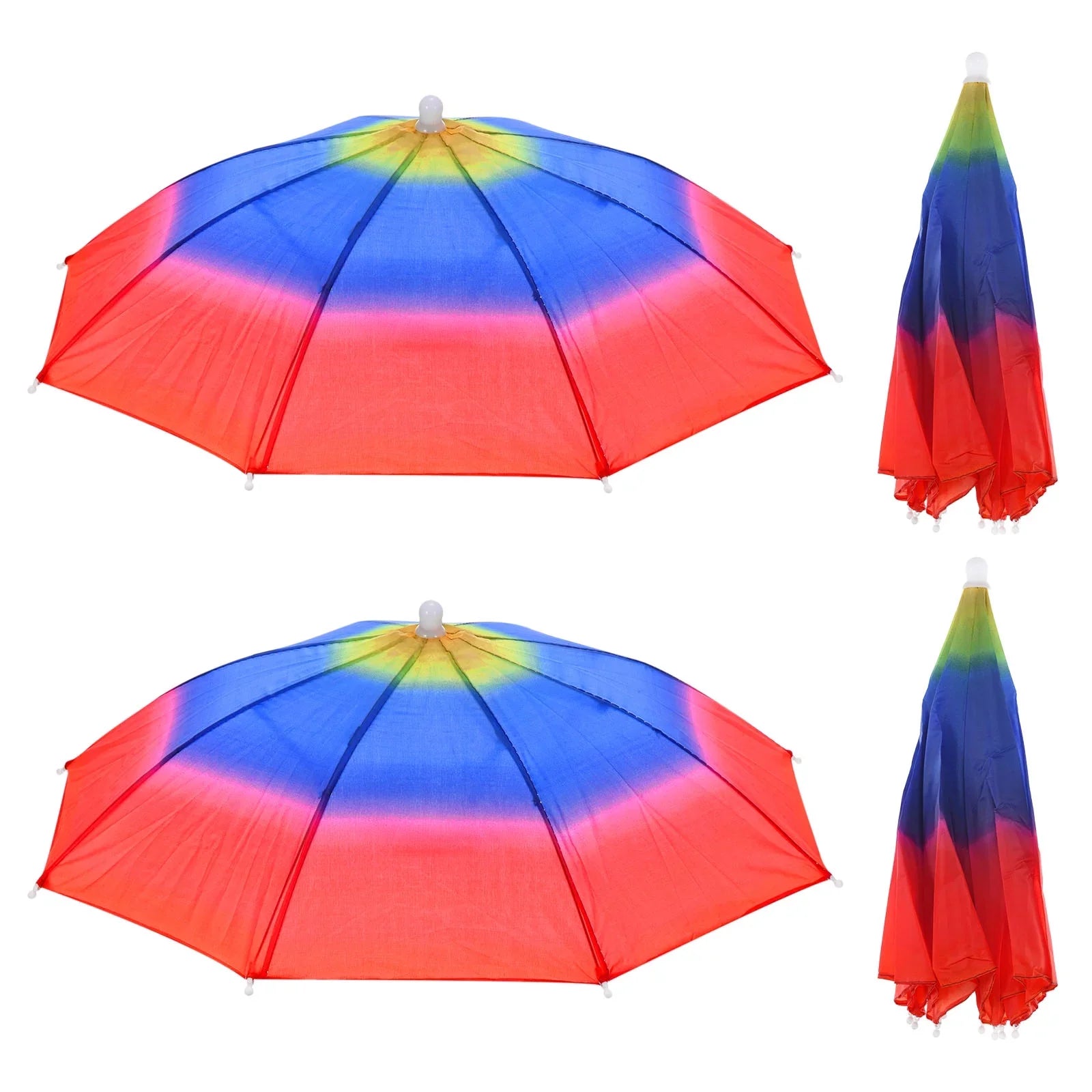 Uxcell 20" Fishing Umbrella Hat Folding Sun Rain Cap Head Umbrella Rainbow Color 4 Pack
