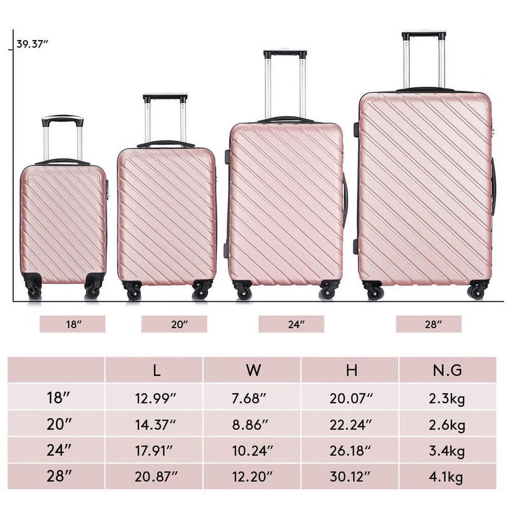 4 Piece Hardshell Luggage Sets,Travel Suitcase,Carry On Luggage with Spinner Wheels Free Cover&Hanger Inside rose gold