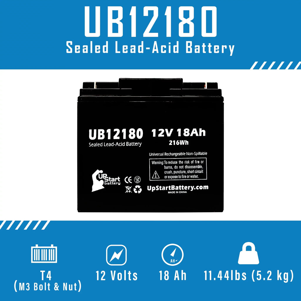 2x Pack - Compatible GS / Portalac PX12180 Battery - Replacement UB12180 Universal Sealed Lead Acid Battery (12V, 18Ah, 18000mAh, T4 Terminal, AGM, SLA)