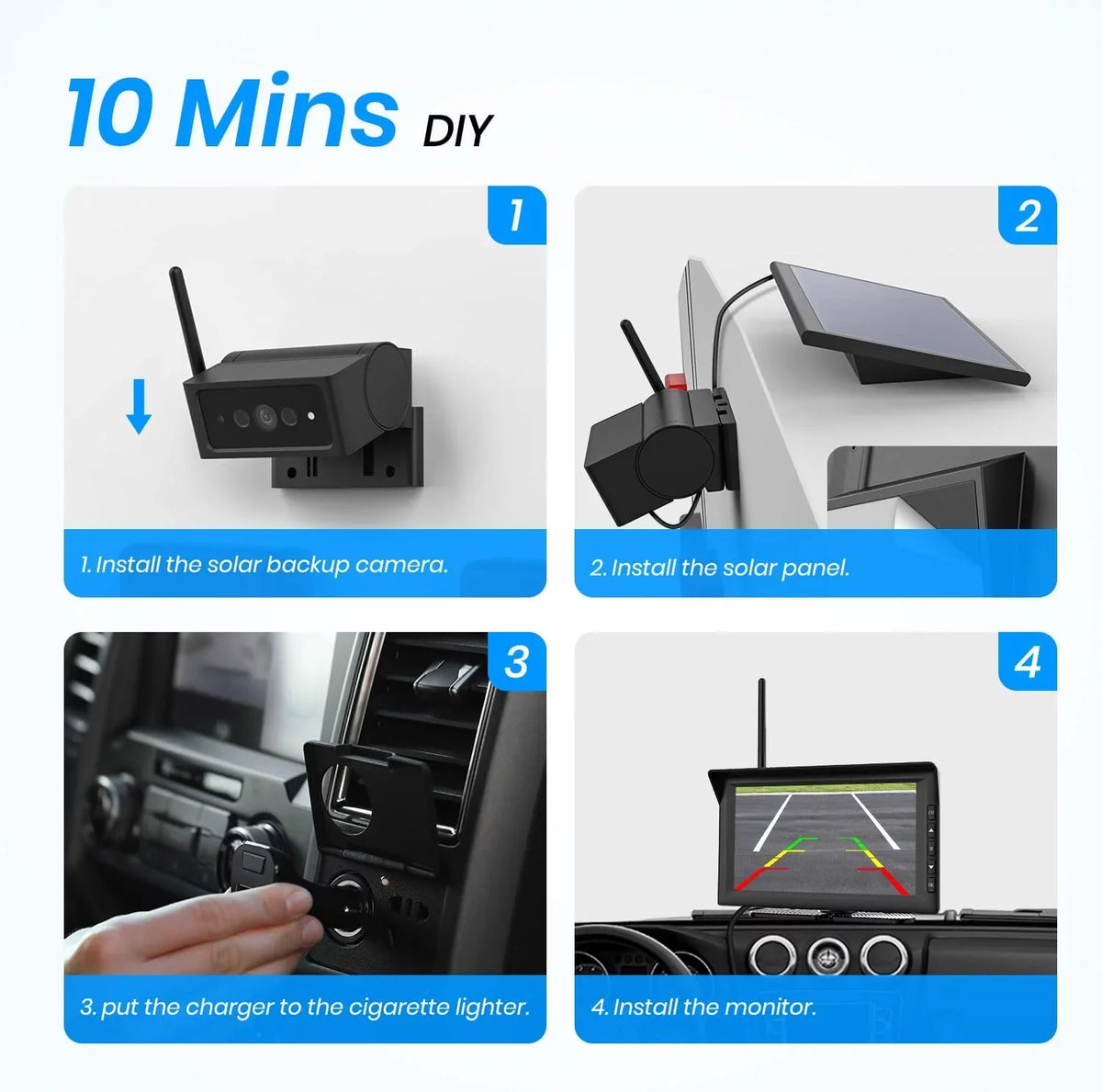 Auto-Vox Solar Wireless Backup Camera for Trucks, RV Wireless Security Back Up Camera Systems with 7'' Monitor 2 Channel Camera HD Reverse Trailer Camera(Solar4)
