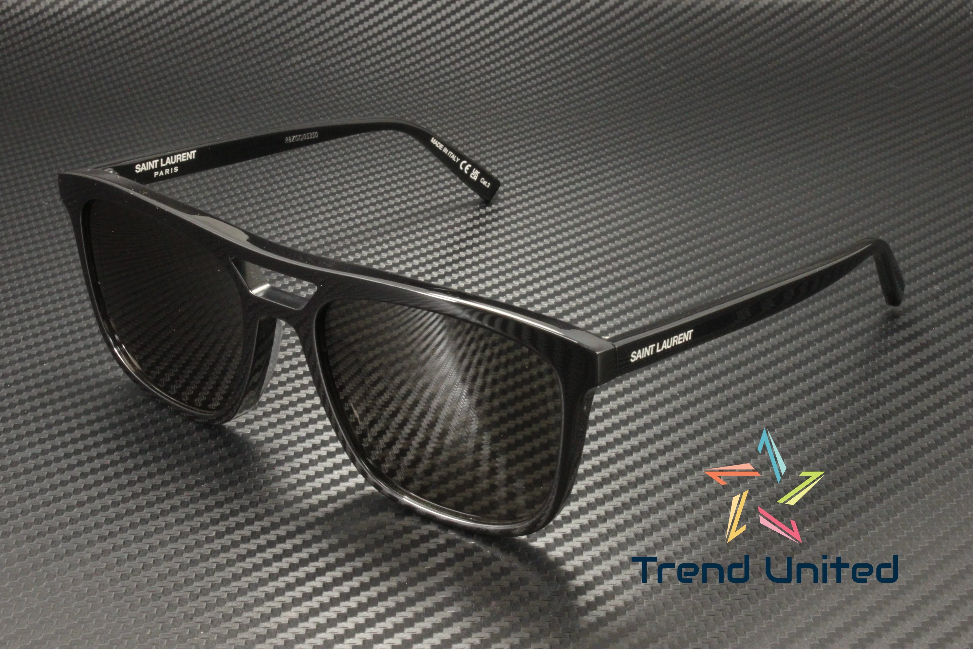 SAINT LAURENT SL 455 001 Rectangular Squared Acetate Black 56mm Men's Sunglasses