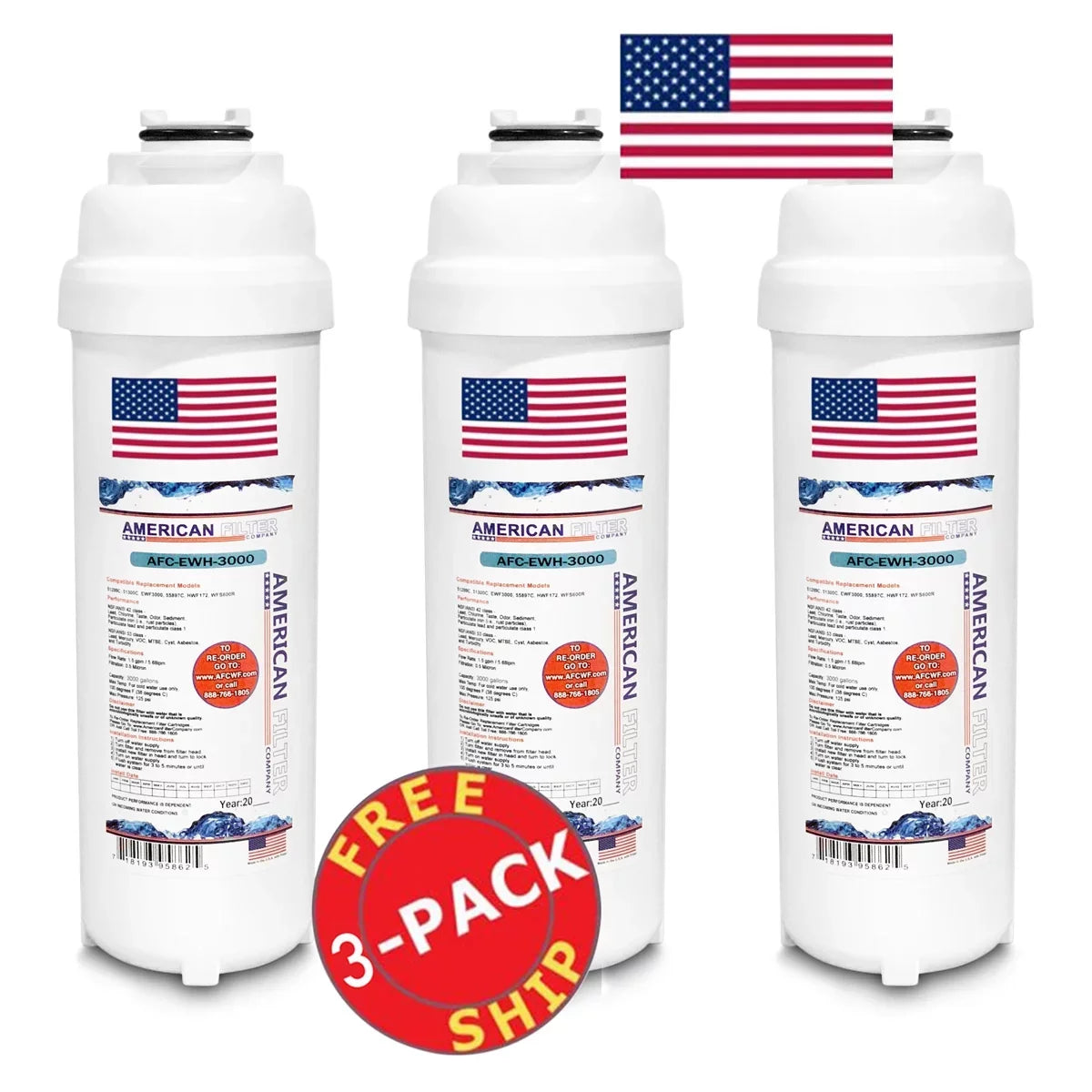 AFC Brand , Water Fountain Filter , Model # AFC-EWH-3000 , Compatible with Elkay® LZSTLDDWSVRSK - 3 Filters - Made in U.S.A.