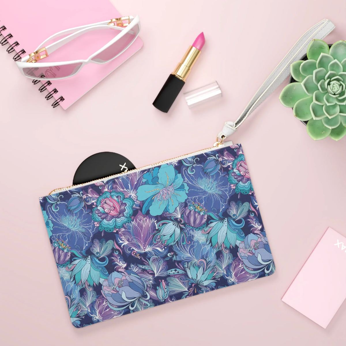 Floral Fusion Purple, Navy, White Clutch Bag