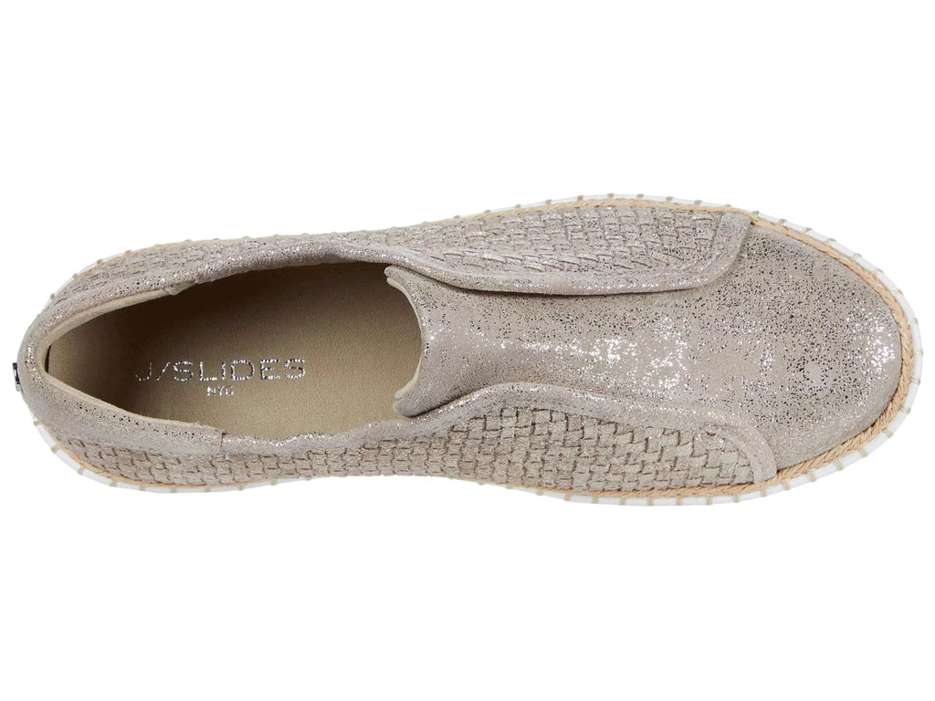 J SLIDES Womens Gold Padded Logo Hardware Woven Goring Kayla Round Toe Platform Slip On Leather Sneakers Shoes 10 M