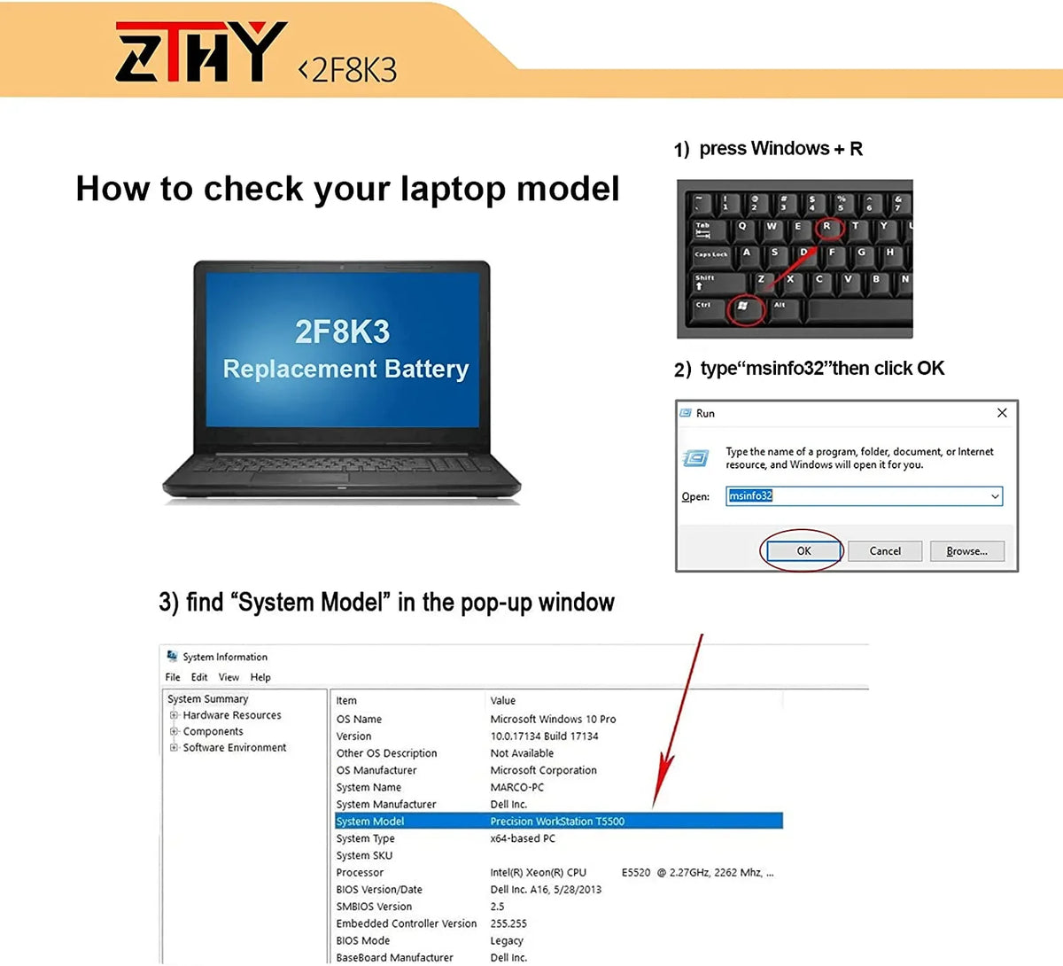 ZTHY 2F8K3 y Replacement for Dell Alienware 17 R1 17X M17X-R5 Alienware 18 R1 18X M18X-R3 Series Gaming Laptop