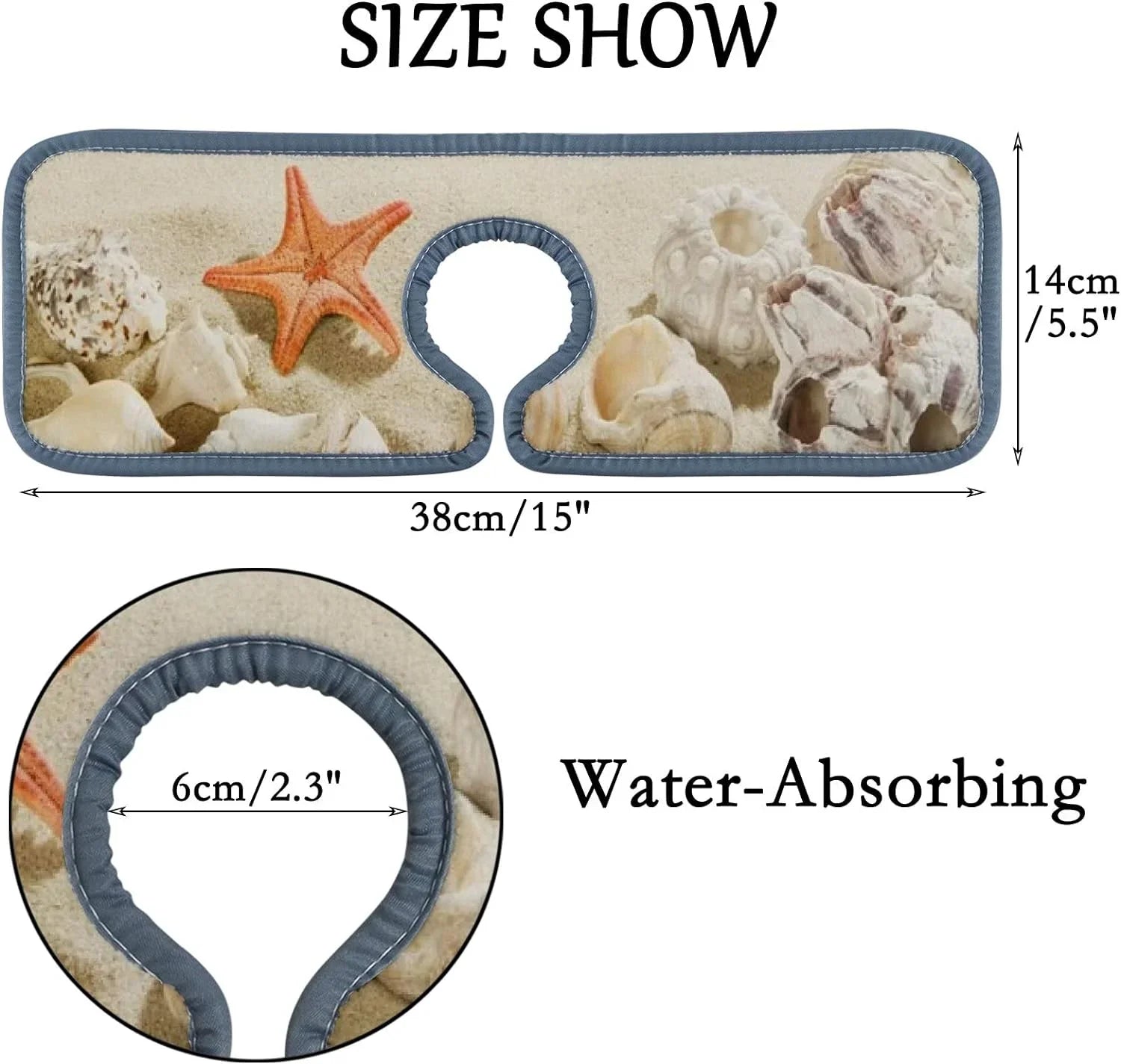 Bestwell 3PCS Faucet Absorbent Mat, Sea Beach Starfishes Summer Washable Sink Splash Guard Drip Catcher, Kitchen Bath Countertop Sinkmat Microfiber Drying Mats