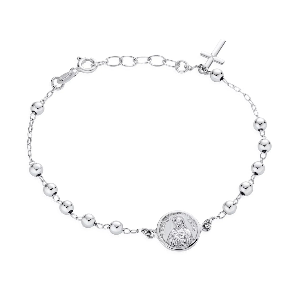 Bling Jewelry Medal Prayer Beads Virgin Mary Cross Rosary Bracelet Sterling Silver