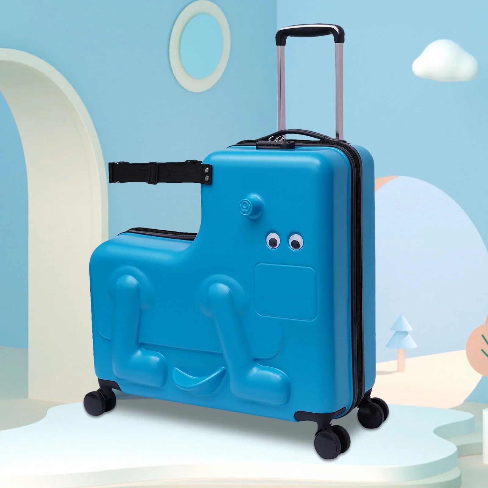 Wuzstar 24" Kid's Ride-on Travel Suitcase Portable Universal Wheel Waterproof Luggage,ABS+PC Aged 4-12 Years
