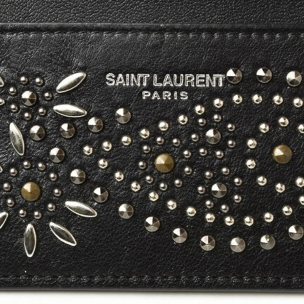 Pre-Owned Saint Laurent / Card Case YSL SAINT LAURENT Paisley Pattern Studs Leather Black 375949 (Like New)