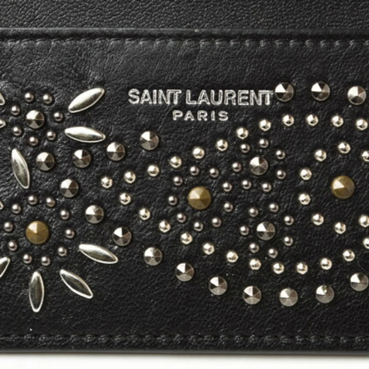 Pre-Owned Saint Laurent / Card Case YSL SAINT LAURENT Paisley Pattern Studs Leather Black 375949 (Like New)