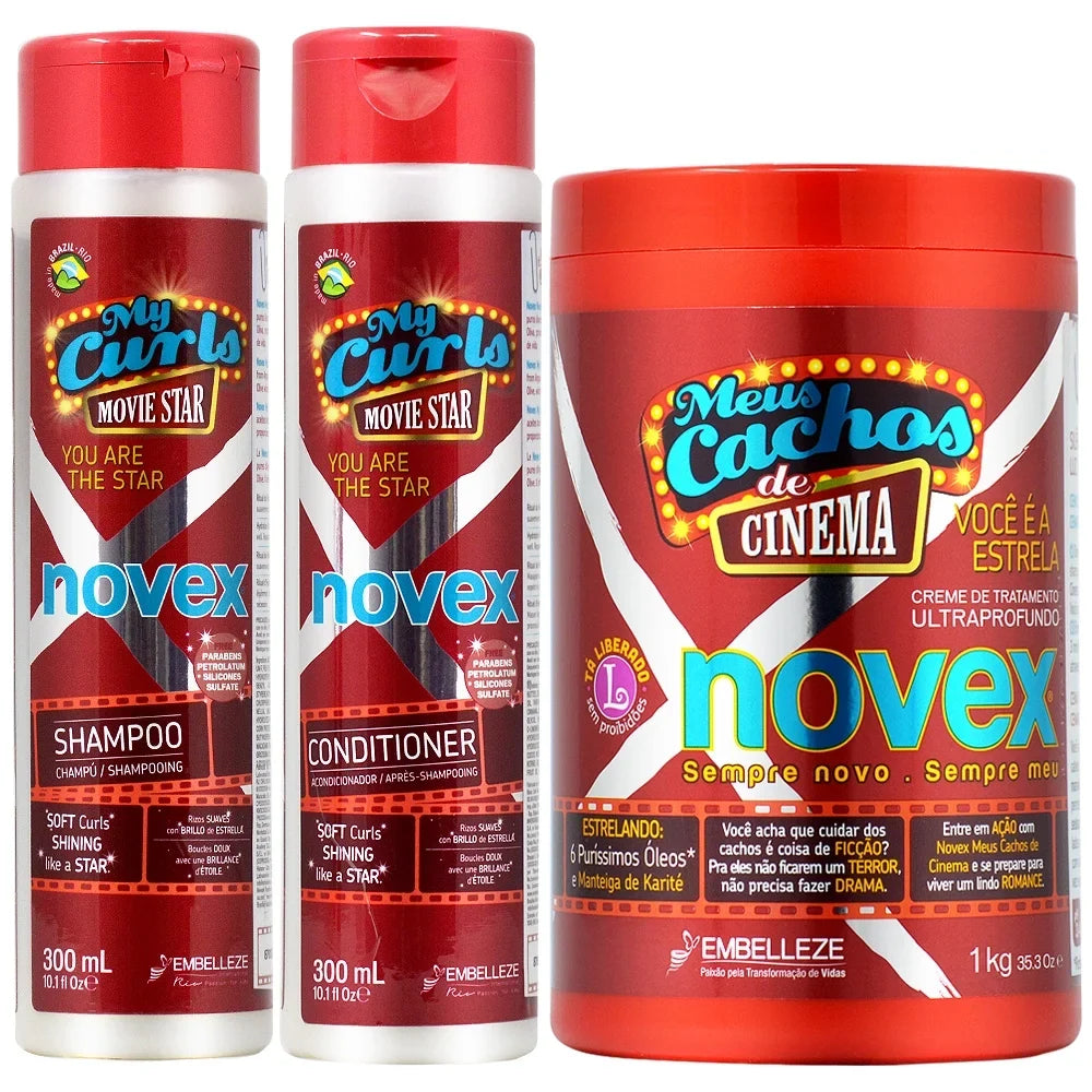 Novex My curls Movie Star Shampoo 10.1oz + Conditioner 10.1oz + Mask 35oz + 3 Processing Caps