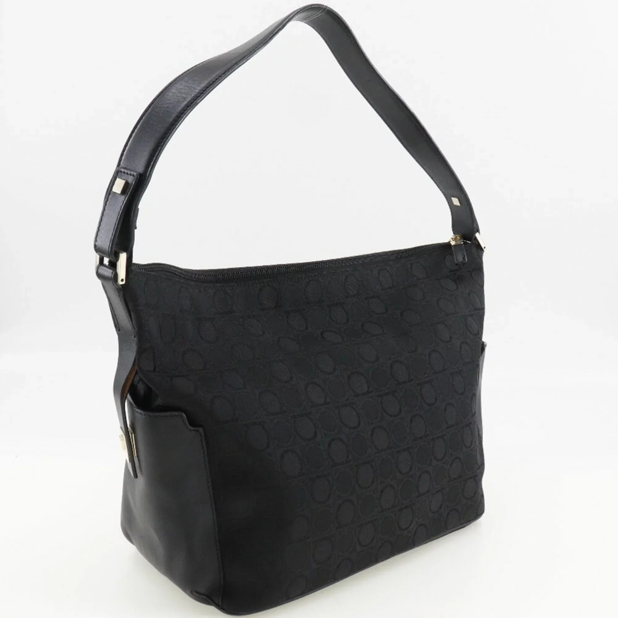 Pre-Owned Salvatore Ferragamo One Shoulder Bag Gancini AB-21 2779 Canvas x Leather Black Ladies (Fair)