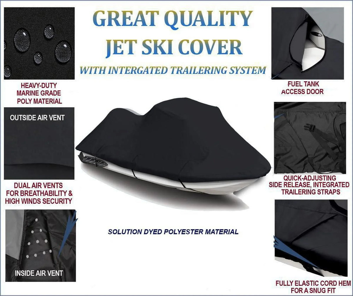 BLACK 600 DENIER JetSki Cover Compatible for Watercraft Jet Ski PWC Cover Yamaha VX 2015 2016 2017 2018 2019 2020 2021 2022