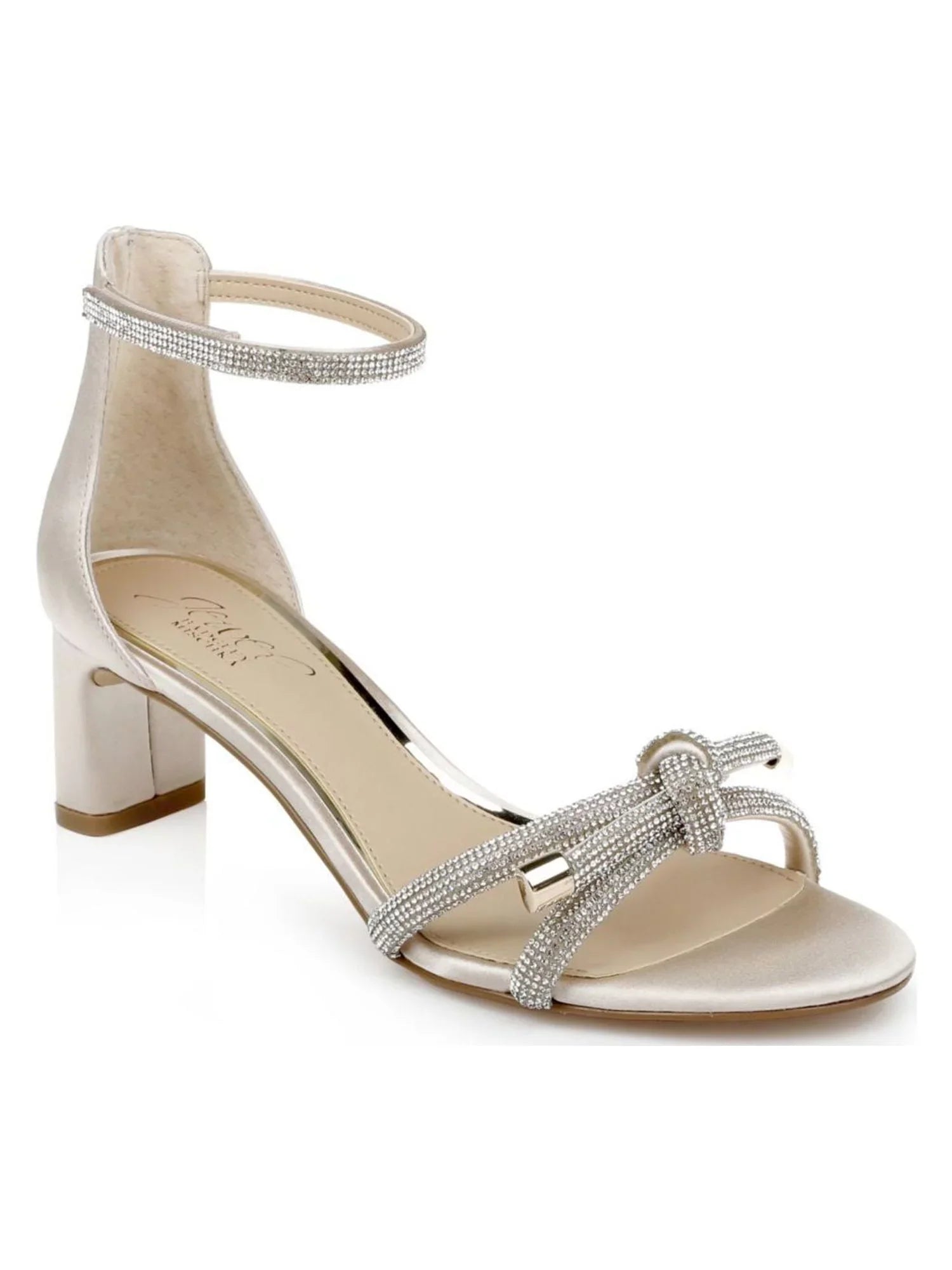 JEWEL BADGLEY MISCHKA Womens Silver Ankle Strap Rhinestone Lena Round Toe Block Heel Dress Heeled Sandal 5.5 M
