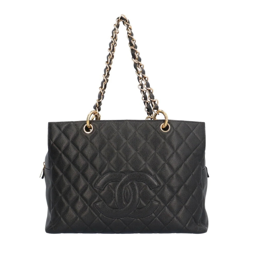Pre-Owned CHANEL Caviar Chain Tote Shoulder Bag Skin Black Women's (Good)