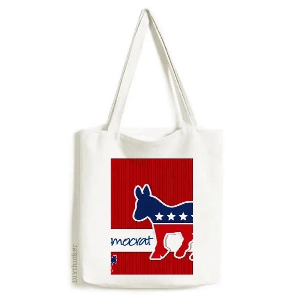 America Donkey Emblem Democrat Tote Canvas Bag Shopping Satchel Casual Handbag