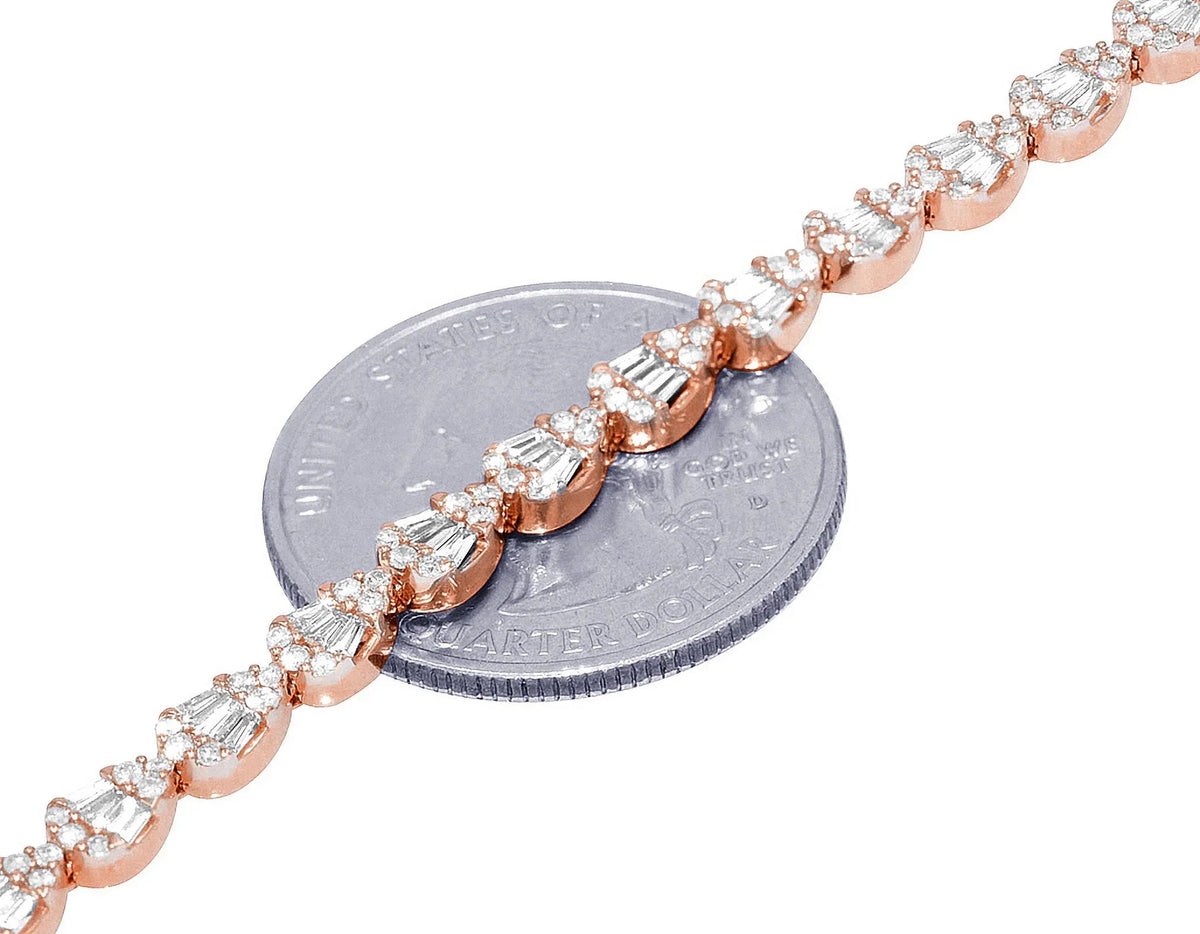 Tear Shaped Baguette Cluster 2.70 CT Diamond Tennis Link Bracelet Gold    4MM    7.75"