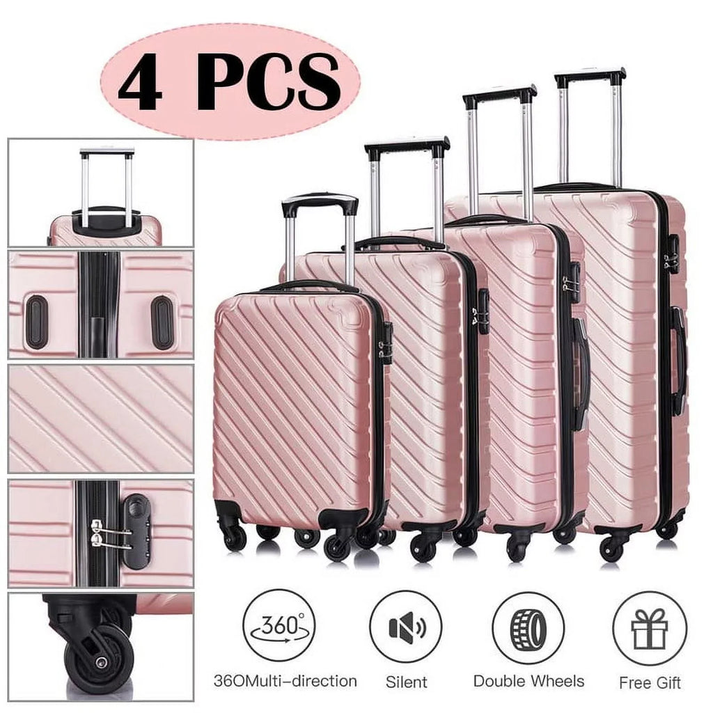 4 Piece Hardshell Luggage Sets,Travel Suitcase,Carry On Luggage with Spinner Wheels Free Cover&Hanger Inside rose gold