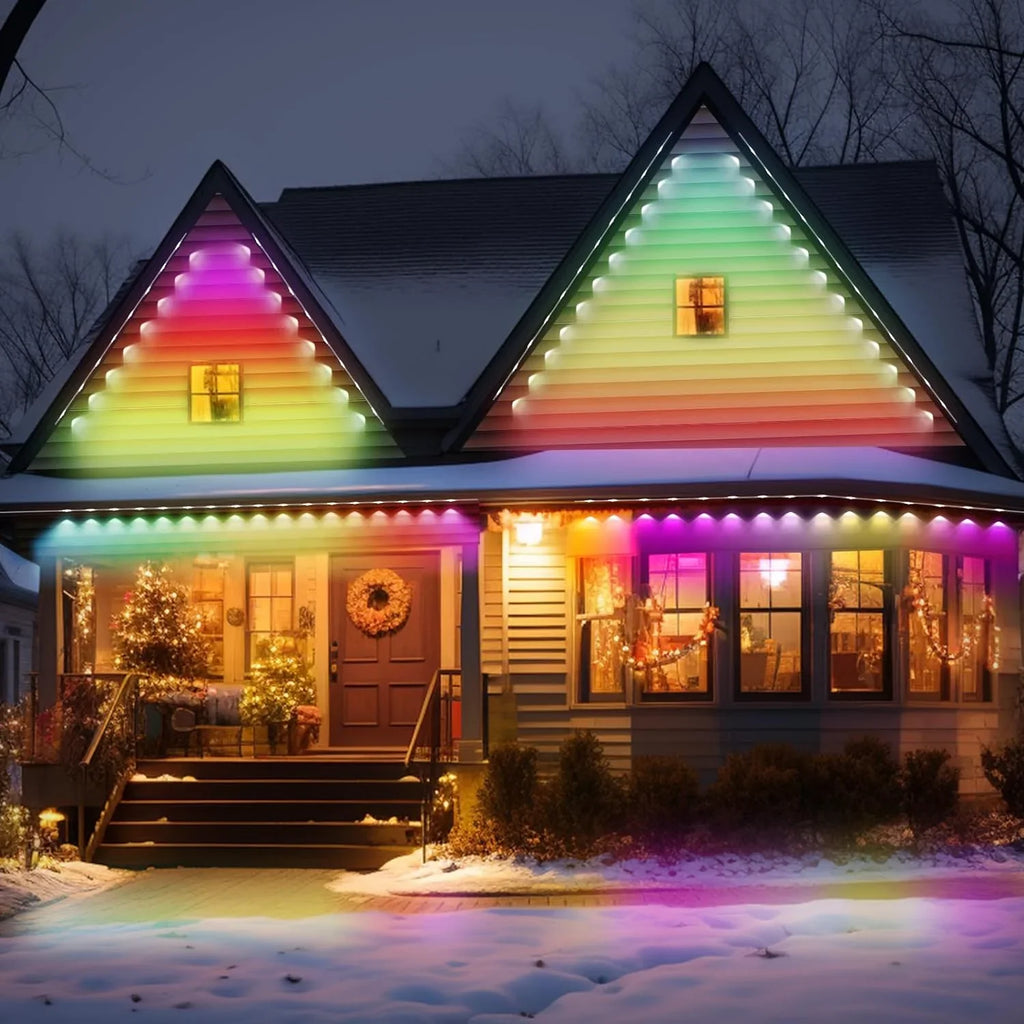 Permanent Outdoor Lights, 100ft with 72 LED Eaves Lights IP67 Waterproof, RGB Outdoor Lights with DIY Scene Modes, Suitable for Holiday and Daily Using, Work with Remote & Alexa