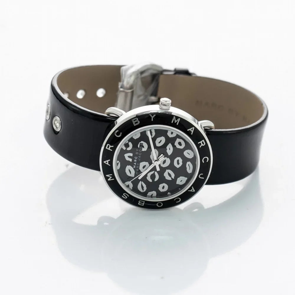 Marc By Marc Jacobs Women's Amy Lips Black Leather Watch 36MM MBM1163