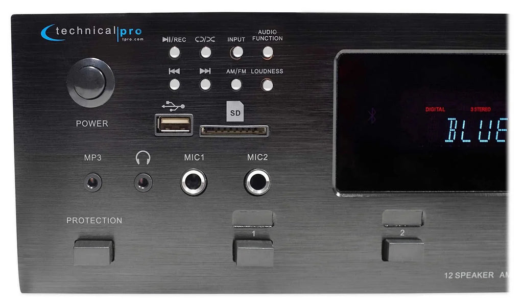 Technical Pro 6000w 6) Zone, Home Theater Bluetooth Receiver+12) 8" Speakers+EQ