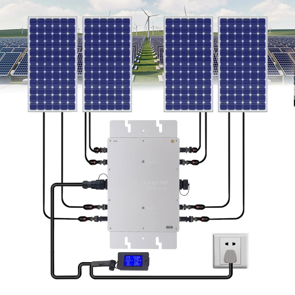 WVC-1200W MPPT Solar Micro Inverter Grid Tie Grid Pure Sine Wave Inverter DC-AC
