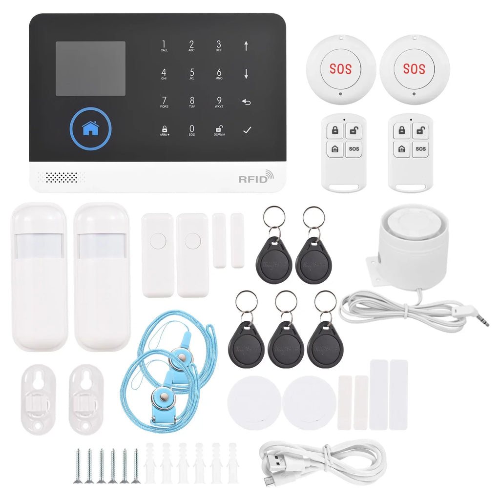 433MHz Wireless WIFI + GSM Auto-dial Alarm System LCD Display Door Sensor PIR Motion Sensor Phone APP Remote Control Compatible with Home Voice Control Smart Home Burglar Alarm System