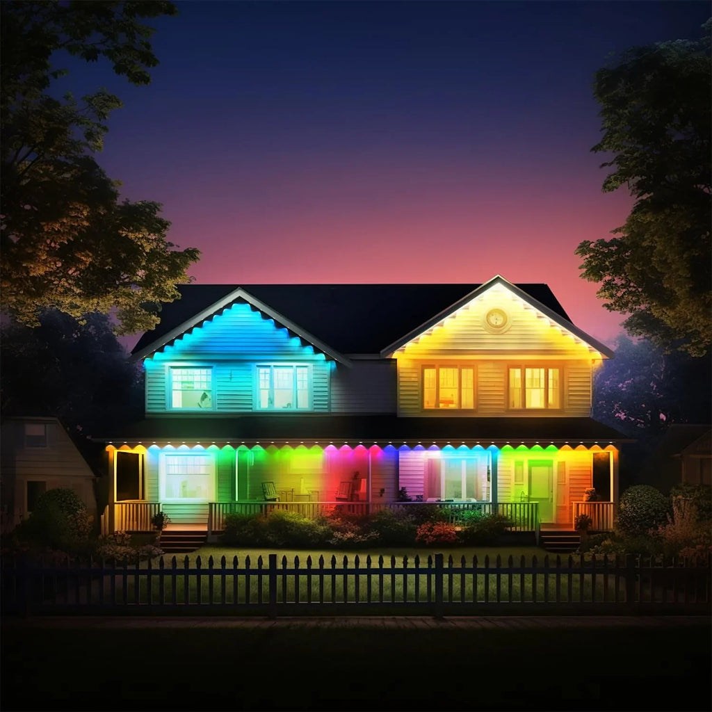 Permanent Outdoor Lights, 100ft with 72 LED Eaves Lights IP67 Waterproof, RGB Outdoor Lights with DIY Scene Modes, Suitable for Holiday and Daily Using, Work with Remote & Alexa