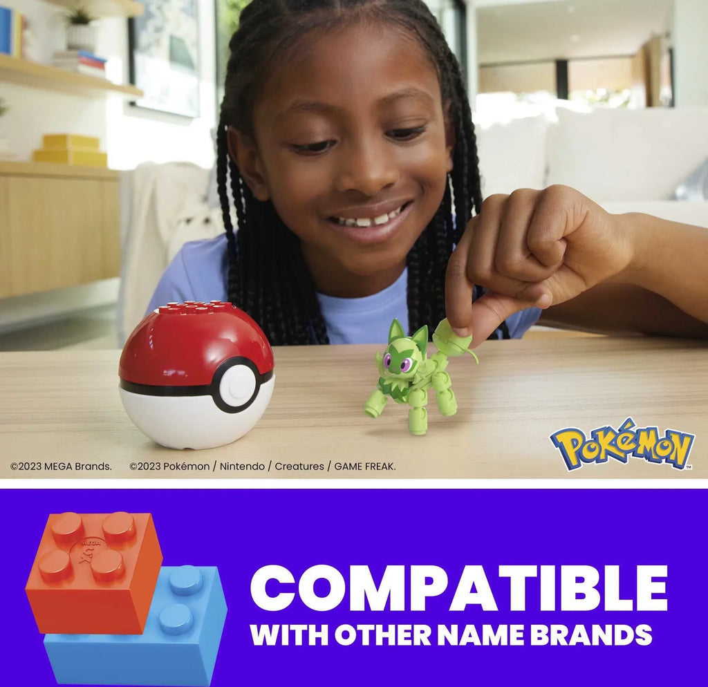 MEGA Pokemon Sprigatito Building Toy Kit, Poseable Action Figure with Poke Ball (27 Pieces) for Kids