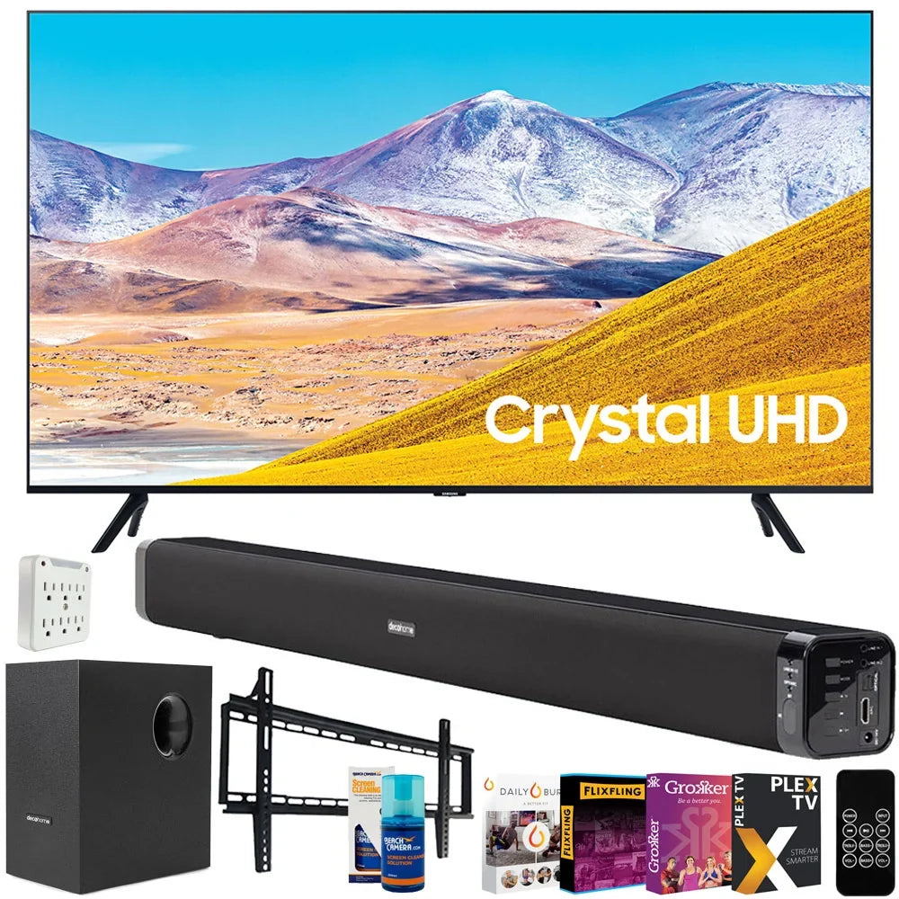 Samsung UN65TU8000 65-inch 4K UHD Smart LED TV (2020) Bundle with Deco Gear 60W Soundbar & Subwoofer, Wall Mount, Surge Adapter, Screen Cleaner and TV Digital Essentials (65TU8000 65 Inch TV 65" TV)