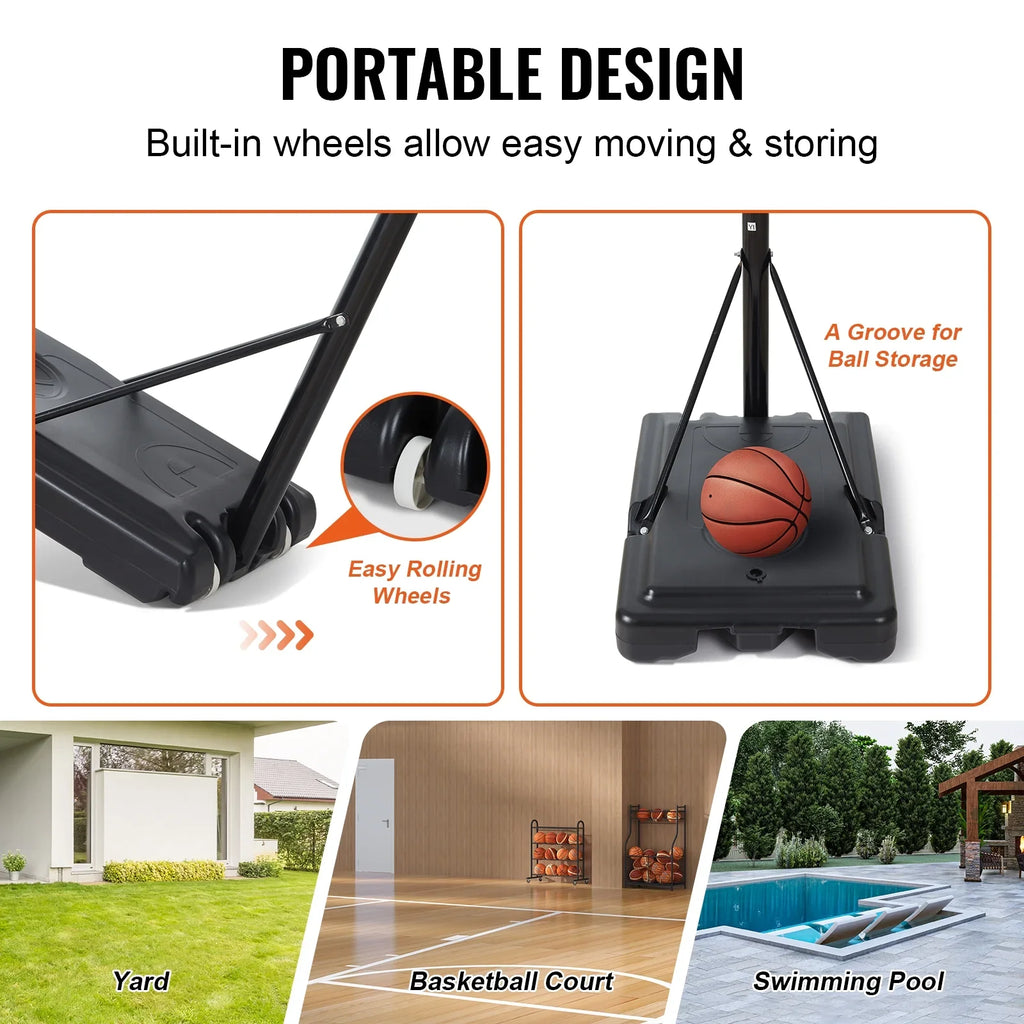 SKYSHALO Portable Basketball Hoop Goal 4-10ft Adjustable Height, Indoor Outdoor Basketball Hoop System w/ 44" Shatterproof Backboard and Stand Wheels for Teenagers Youth Junior
