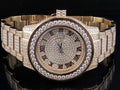 Mens Rose Gold Simulated Diamond Watch 45MM DJ-04