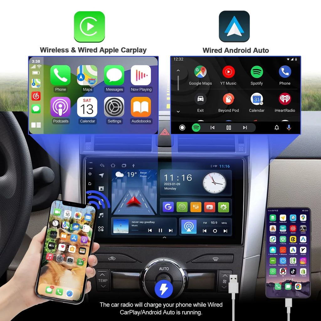 Android 10 Double Din Car Stereo for Toyota Corolla 2009-2013 with 9 Inch Touchscreen Radio Built-in Wireless Carplay/Android Auto/GPS/Bluetooth/FM/AUX-in/Steering Wheel Control Backup Camera 2+32G