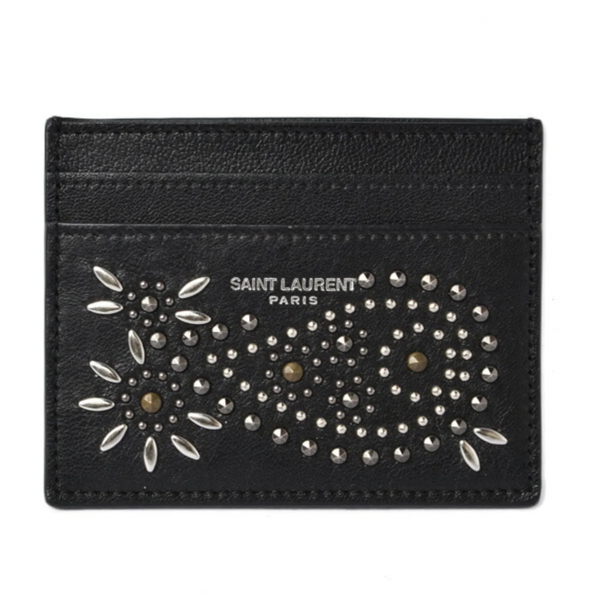Pre-Owned Saint Laurent / Card Case YSL SAINT LAURENT Paisley Pattern Studs Leather Black 375949 (Like New)