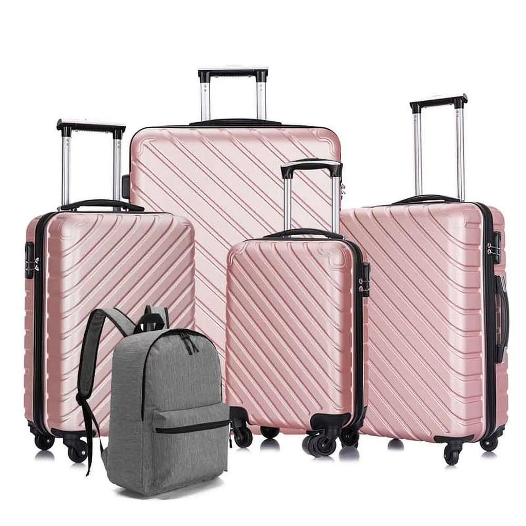 4 Piece Hardshell Luggage Sets,Travel Suitcase,Carry On Luggage with Spinner Wheels Free Cover&Hanger Inside rose gold